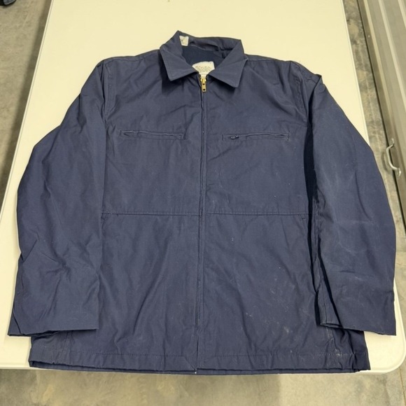Mens Navy Blue military Work Jacket Full Zip Long Sleeve Collared Utility